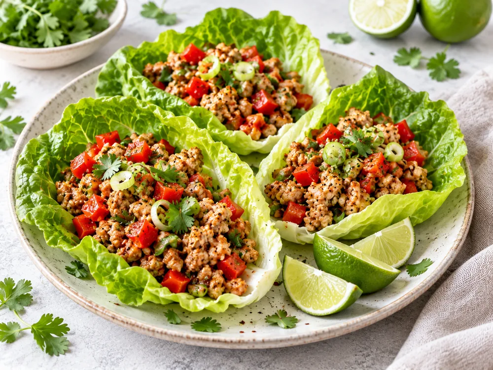 Putenhack-Salat-Wraps mit Paprika und Limette – KI-generiertes Anrichtungsbeispiel