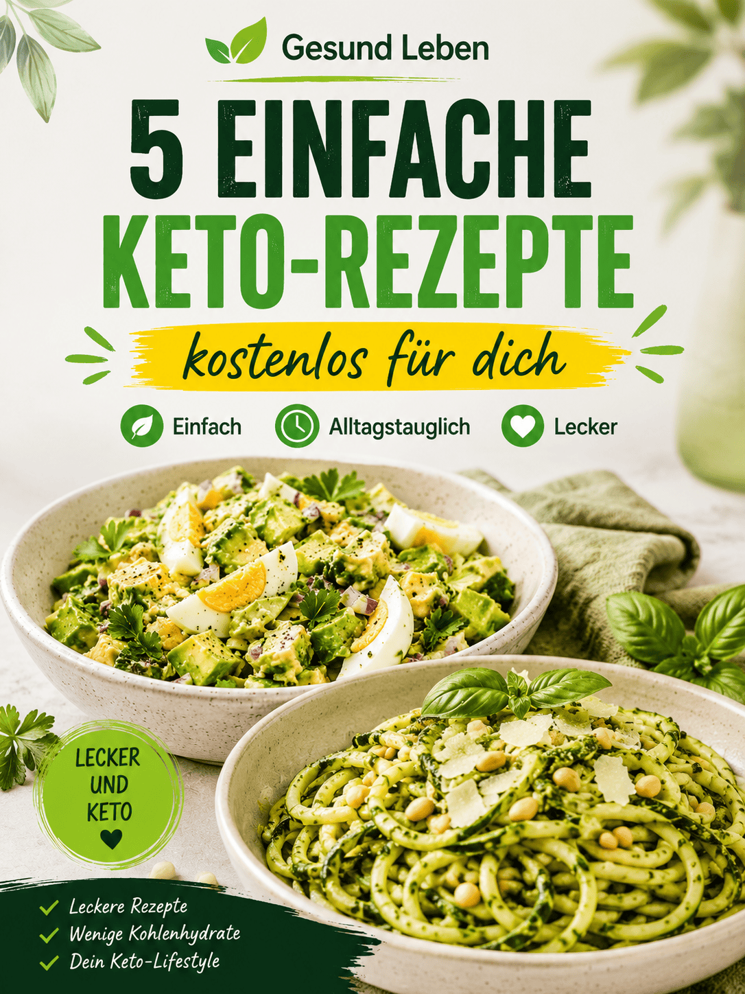 Vorschau des kostenlosen Rezepthefts mit fünf einfachen Keto-Rezepten
